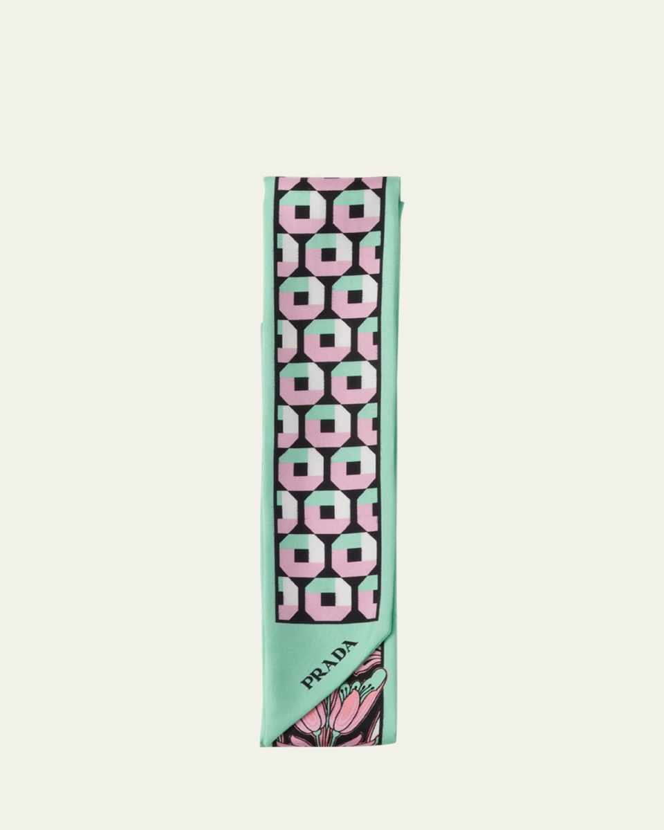 Octagon Tulip Printed Silk Skinny Scarf